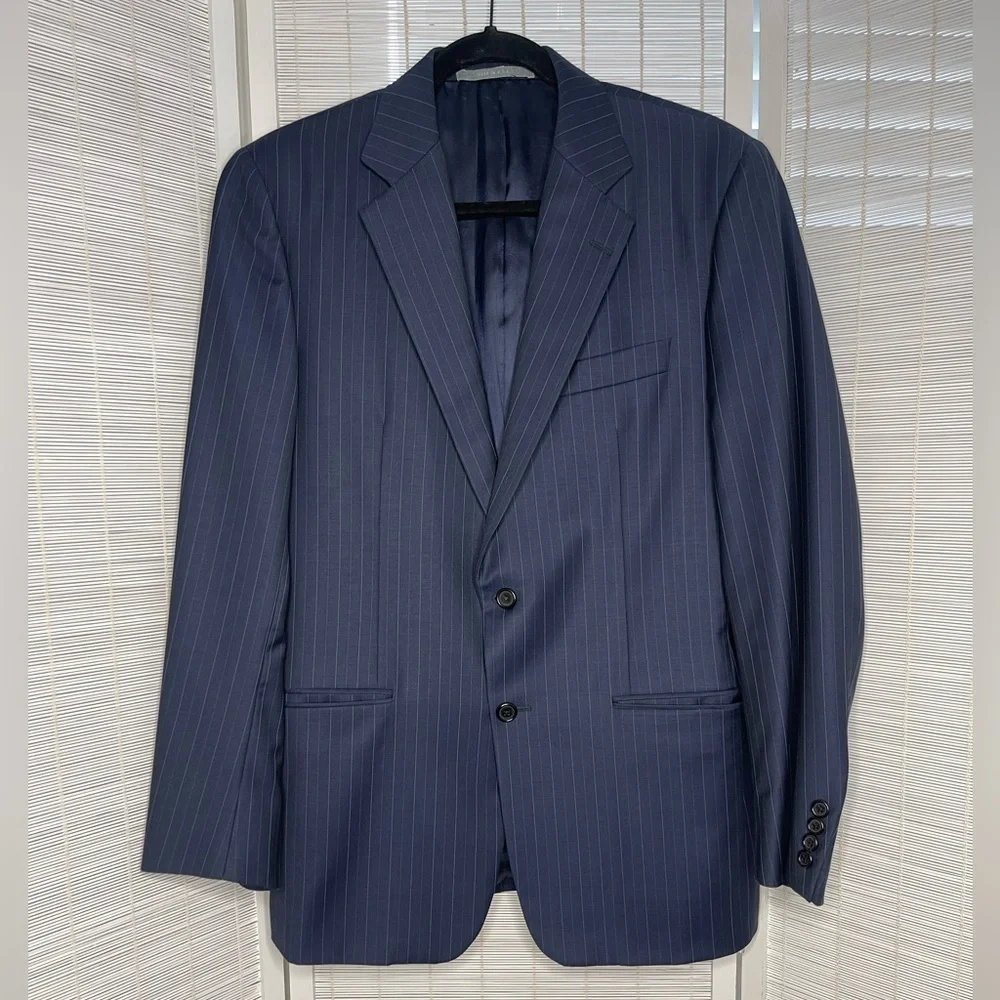 Hickey Freeman Navy Pinstripe Blazer Notch Lapel Two Button Size 40R